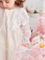 Baby Girls' Mesh Embroidered Dress With Ruffle Hem