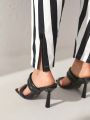 MUSE BY MONET Black And White Denim Striped Drawstring Drop Crotch (Harem) Pants.