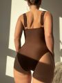 SHEIN Swim Chicsea Women's Elegant One Piece Swimsuit With Steel Ring, Ring Detail And Delicate Strap