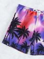 SHEIN Men'S Tropical Printed Tie Dye Drawstring Waist Beach Shorts