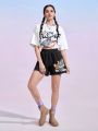 TOM & JERRY X SHEIN Cartoon Letter Print Shorts