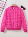 SHEIN Kids EVRYDAY Teenage Girls' Plaid Mesh Zip-Front Jacket