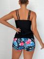 SHEIN Swim Lushore Summer Beach Tropical Print Shorts Tankini