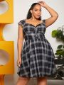 SHEIN CURVE+ Plus Size Plaid Sweetheart Neckline Dress