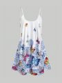 Plus Size Butterfly & Floral Printed Tank Top