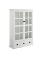 Storage Cabinet with Tempered Glass Doors Curio Cabinet with Adjustable Shelf Display Cabinet with Triple Drawers,White