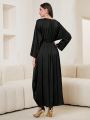 SHEIN Najma Women's Vintage Black Rhinestone Belted Long Shirt