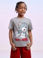 TOM & JERRY X SHEIN Tween Boy Cartoon & Letter Graphic Drop Shoulder T-Shirt