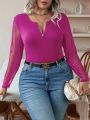 SHEIN Privé Plus Contrast Mesh Half Zip Tee