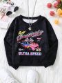 Young Girl Car & Letter Graphic Drop Shoulder Sweatshirt