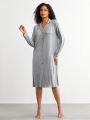 SHEIN Leisure Women's Solid Color Front Button Home Wear Dress