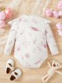 Baby Girls' Floral Printed Round Neck Long Sleeve Bodysuit