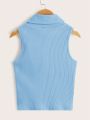 SHEIN Kids EVRYDAY 3pcs Knitted Ribbed Turtleneck Tank Tops For Tween Girls, Casual