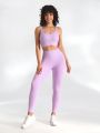 SHEIN Leisure Seamless Rib-Knitted Tummy Control Yoga Set