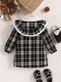 Baby Girls' Checked Dress With Ruffle Decor, Vintage Style