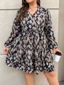 SHEIN LUNE Plus Size Printed Lantern Sleeve Dress