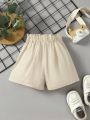 Baby Girls' Casual And Elegant Light Khaki Shorts For Spring And Summer