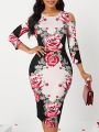 SHEIN Lady Women'S Floral Print Cold-Shoulder Slim Fit Dress