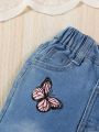 Little Girls' Y2k Style Stretchy Raw Hem Ripped Butterfly Printed Flare Jeans