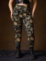 HOUSE OF THE DRAGON X SHEIN Plus Size Dragon And Letter Pattern Leggings