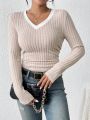 SHEIN Frenchy Women'S Knitted V-Neck Long Sleeve Bodysuit