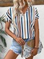 Women's Striped V-Neck Casual Shirt