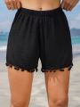 SHEIN Swim Basics Elastic Waist Pompom Decor Cover Up Shorts