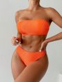 SHEIN Swim Basics Solid Color Strapless Two-Piece Swimsuit