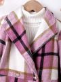 Tween Girls Casual Fashionable Plaid Overcoat