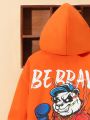 SHEIN Kids HYPEME Tween Boy Letter & Cartoon Graphic Hooded Thermal Lined Hooded Coat