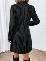 SHEIN Privé Striped Print Double Breasted Blazer Dress