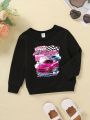 Baby Girl Car & Letter Graphic Sweatshirt