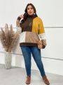 EMERY ROSE Plus Color Block Turtleneck Drop Shoulder Sweater