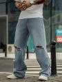 Men Ripped Frayed Straight Leg Jeans