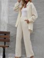 Women's Solid Color Shirt And Pants Suit