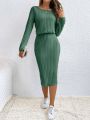 SHEIN Frenchy Solid Ribbed Knit Bodycon Dress