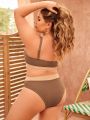 SHEIN Swim Basics Plus Size Colorblocked Ribbed Swimsuit Set