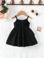 Baby Girls' Solid Color Butterfly Knot Decor Strap Dress For Summer