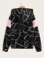 SHEIN Kids EVRYDAY Girls Geo Graphic Drop Shoulder Hoodie