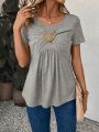 Women's Doll Collar T-Shirt With 2 In 1 Design And Heart-Shaped Buckle Belt