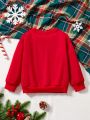 Young Girl 1pc Christmas Print Thermal Lined Sweatshirt