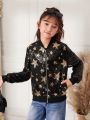 SHEIN Tween Girl Star Pattern Sequin Bomber Jacket