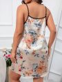 Plus Floral Print Contrast Binding Satin Cami Nightdress