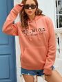 Slogan Graphic Kangaroo Pocket Drawstring Thermal Lined Hoodie