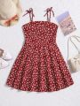 SHEIN Kids Cooltwn Tween Girls Casual Vacation Floral Print Strappy Dress