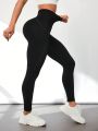 Yoga Basic Mesh Panel Wide Waistband Athletic Leggings