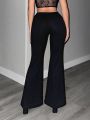 SHEIN ICON Low-Rise Strap Detail Slit Wide Leg Pants