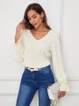 SHEIN Clasi Women's Lace Patchwork V-neck Texture T-shirt