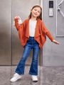 SHEIN Kids Nujoom Girls' Elegant Loose Fit Long Sleeve Cardigan