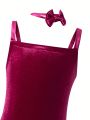 Teen Girl Mermaid Hem Velvet Cami Dress With Choker